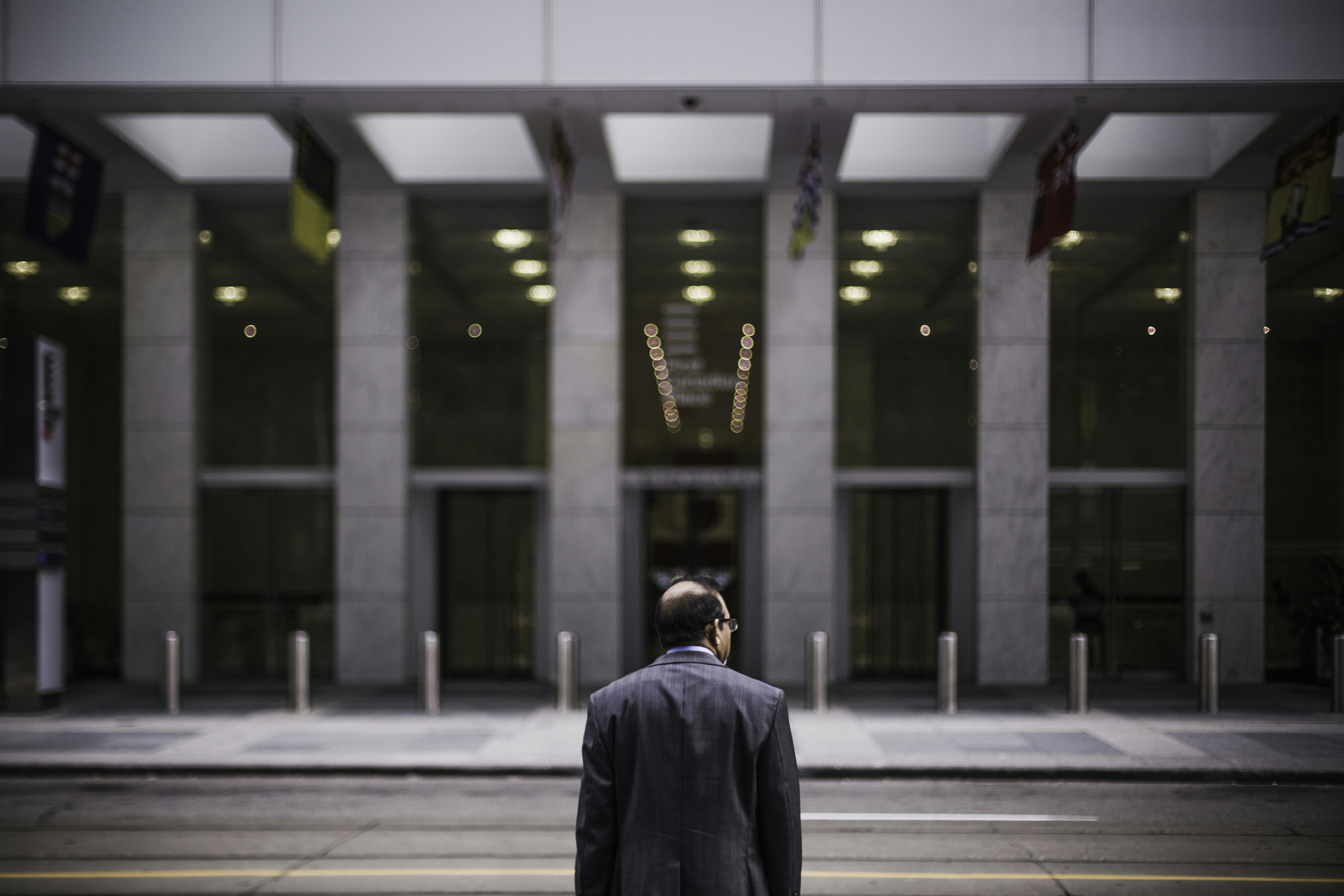 Businessman crossing street